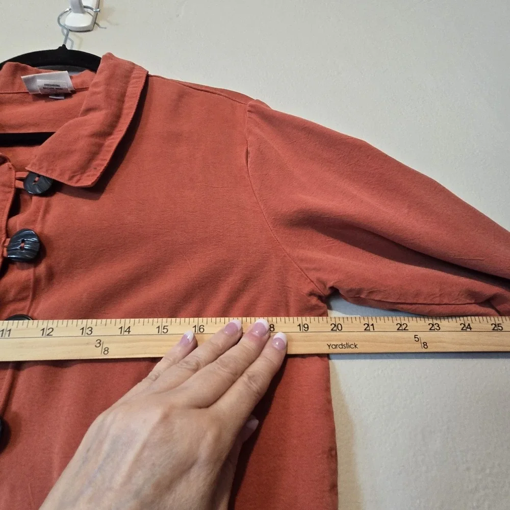 Habitat Boxy Jacket‎ Women SM Orange Tencel Pockets Button Lagenlook Artsy USA
